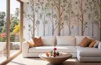 Forest Green Watercolor wallpaper mural shown as a full feature wall that highlights the design