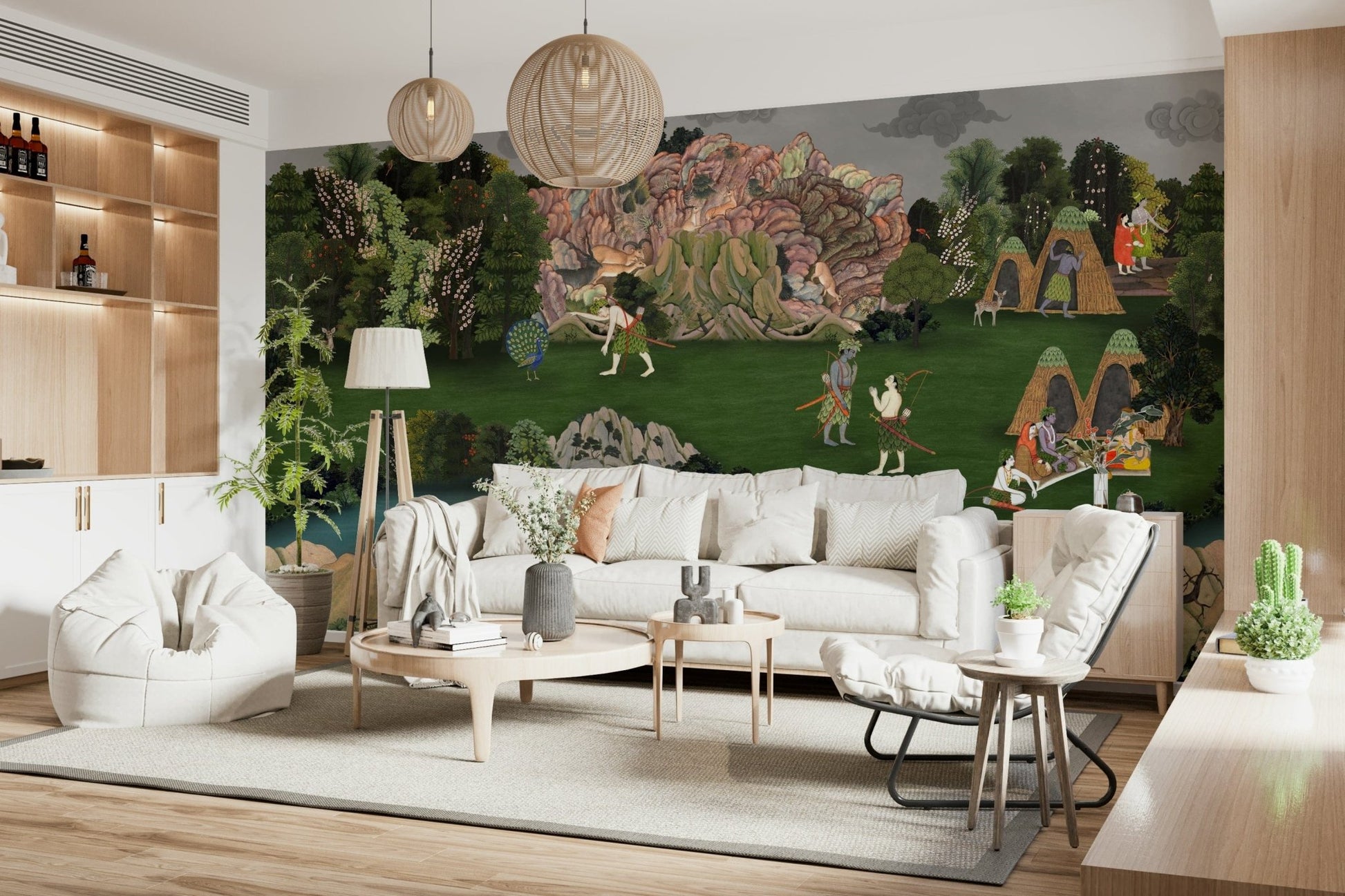 Forest Wallpaper with hand-drawn woodland elements