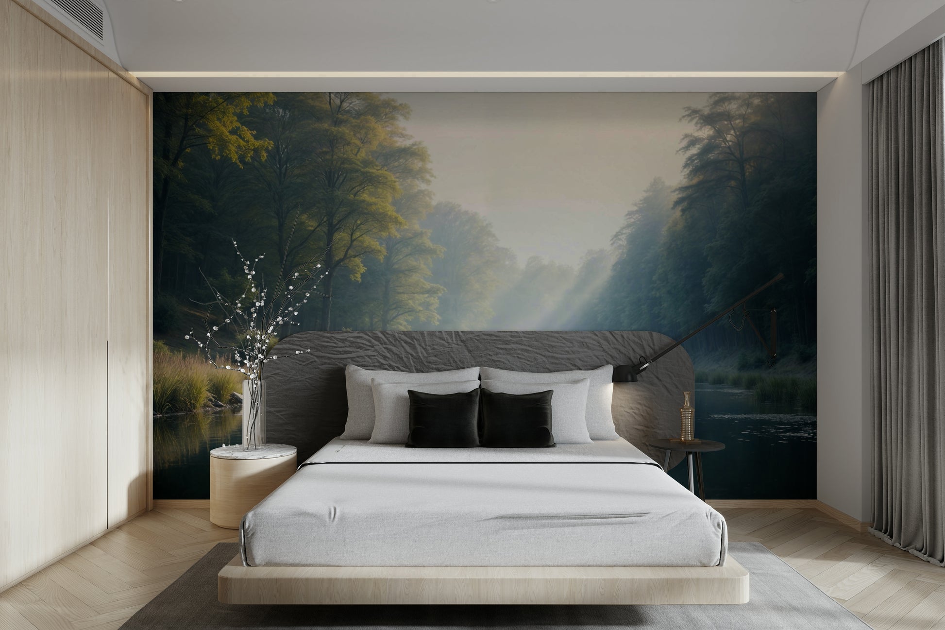 Soft light forest view wall mural

