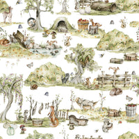 Child's room decoration, Forest Tales mural, hanging nest swing, tiny bugs.