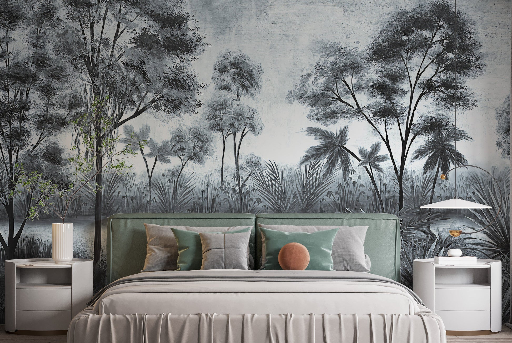 Gloomy textured trees wallpaper mural design
