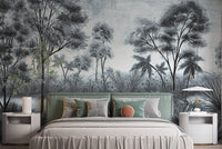 Gloomy textured trees wallpaper mural design
