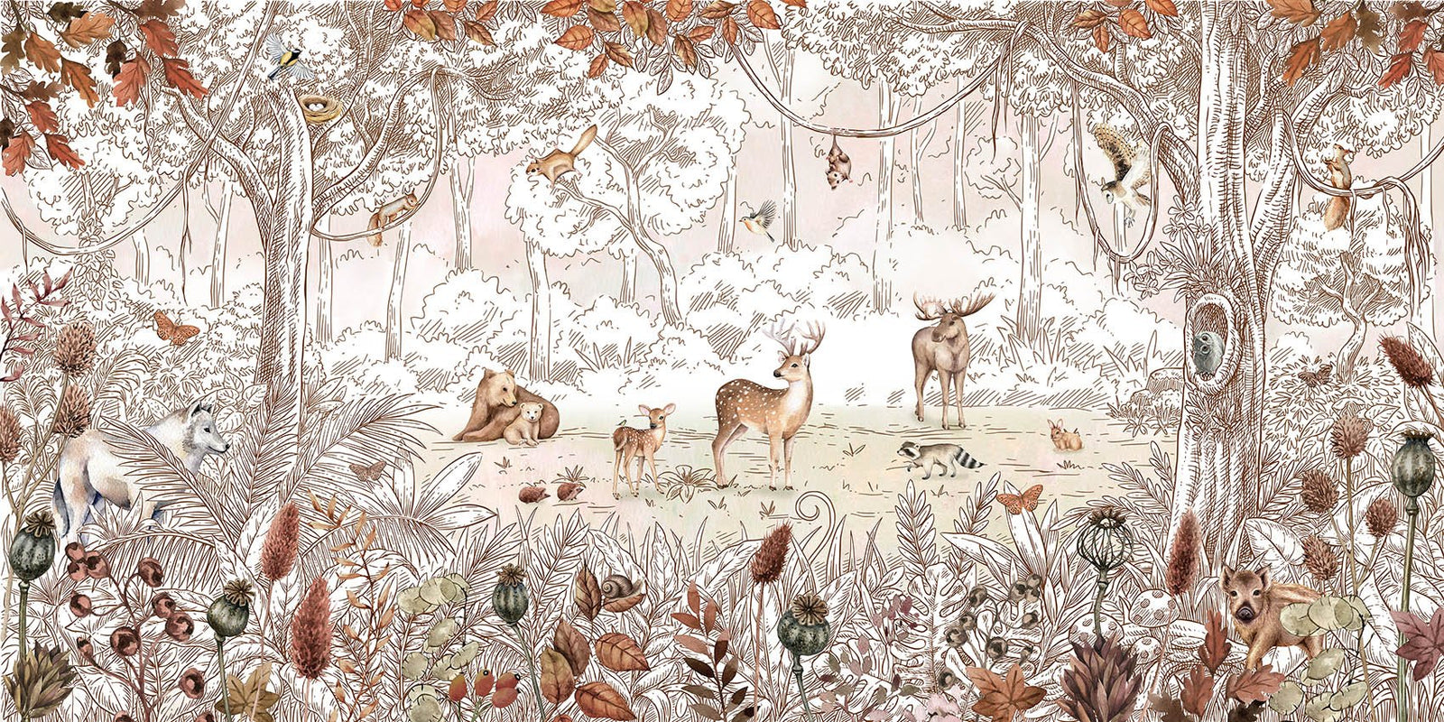 Autumn Forest Friends Wallpaper Mural