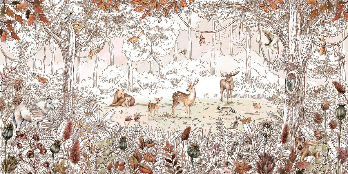 Autumn Forest Friends Wallpaper Mural in your room — zoomed