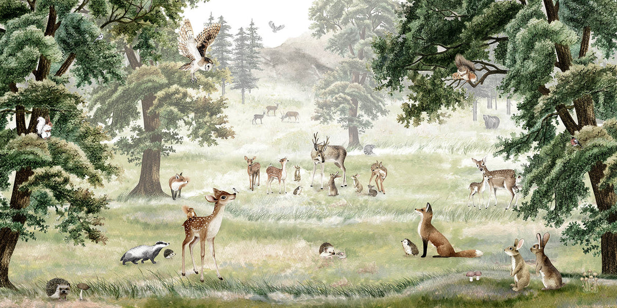 Forest fun wallpaper murals for kids room in your room — zoomed