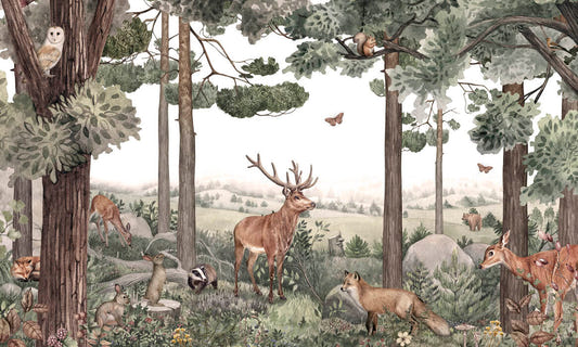 Forest Jive Stag and Deer Wallpaper Mural