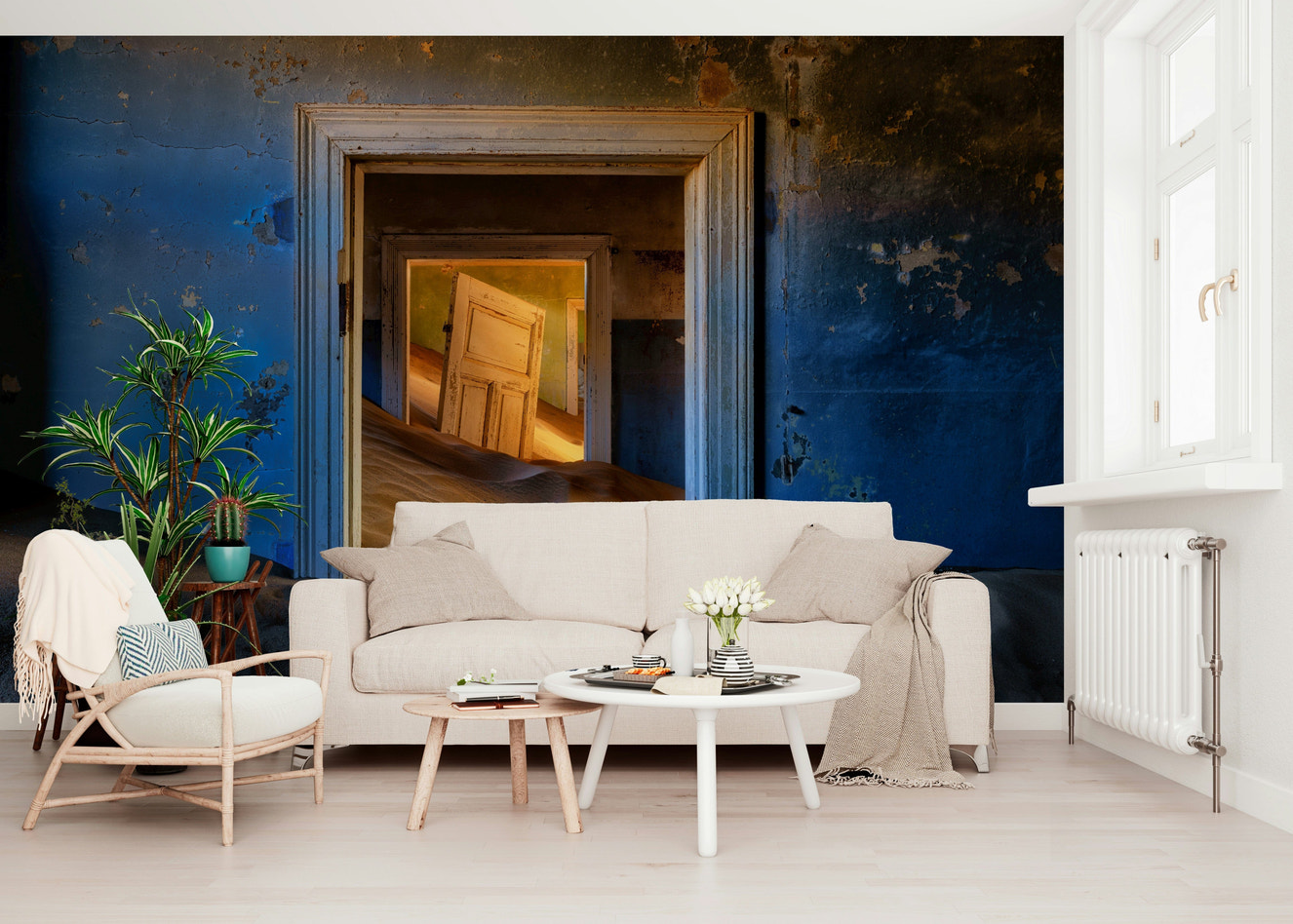 Forgotten Rooms Wall Mural featuring abandoned, mysterious interiors with textured decay.