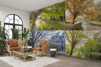 The bottom-right panel is a late spring or summer scene with vibrant green foliage.

