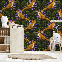 Fox in Ivy Forest Wall Mural – Elegant wall mural depicting a fox resting or exploring within ivy-covered woods.