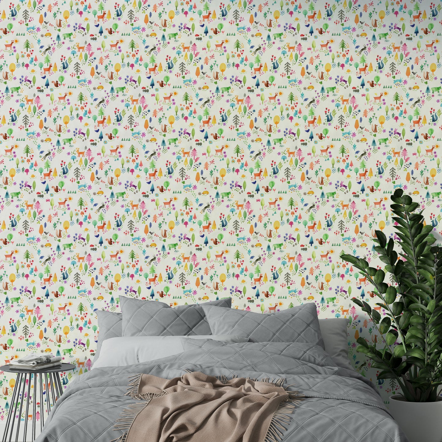 Whimsical forest animal theme wall covering

