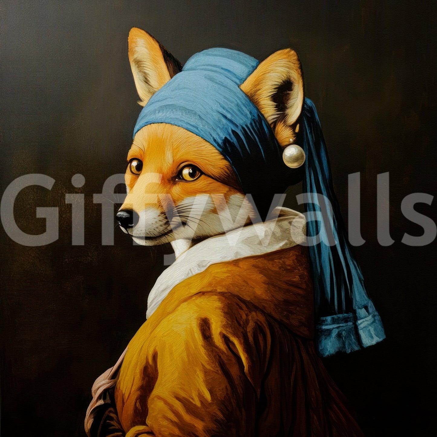 fox with a pearl earring for walls

