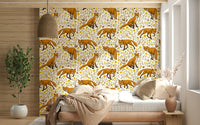 Wall mural with foxes and buttercups — playful and cheerful design for bedrooms or nurseries.