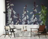 Pale ivory Digitalis spikes wallpaper, sophisticated interior accent.