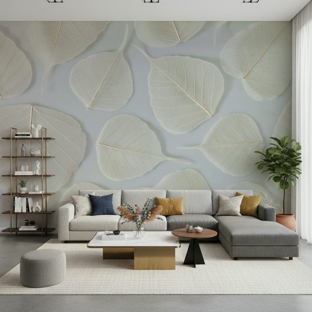 Monochrome Fragile foliage wallpaper delicate organic shape.
