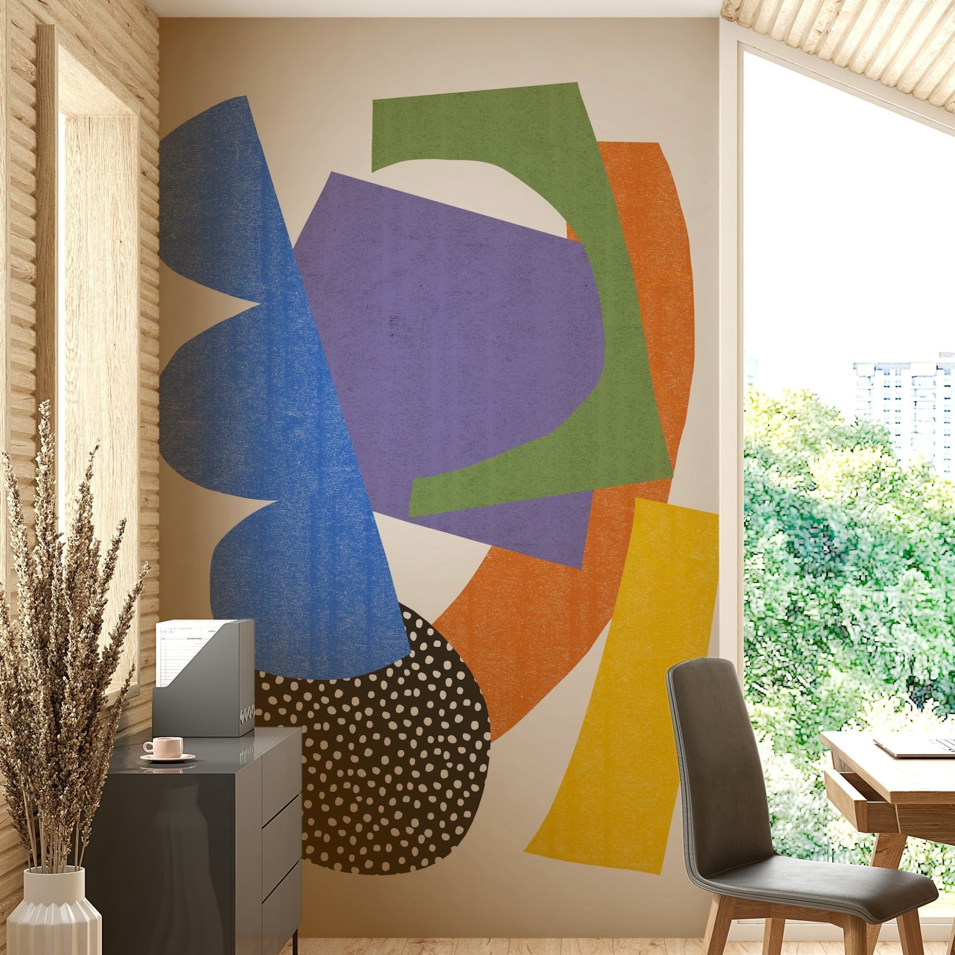 Fragmented Harmony Wall Mural with bold abstract patterns

