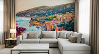Coastal escape nautical theme Villefranche View peel and stick wallpaper.