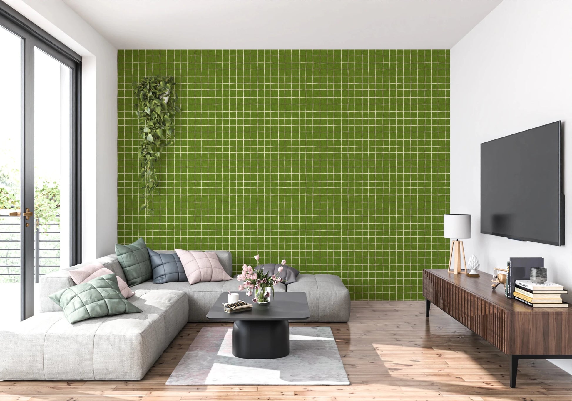 Fresh Green Check Wallpaper⁠
