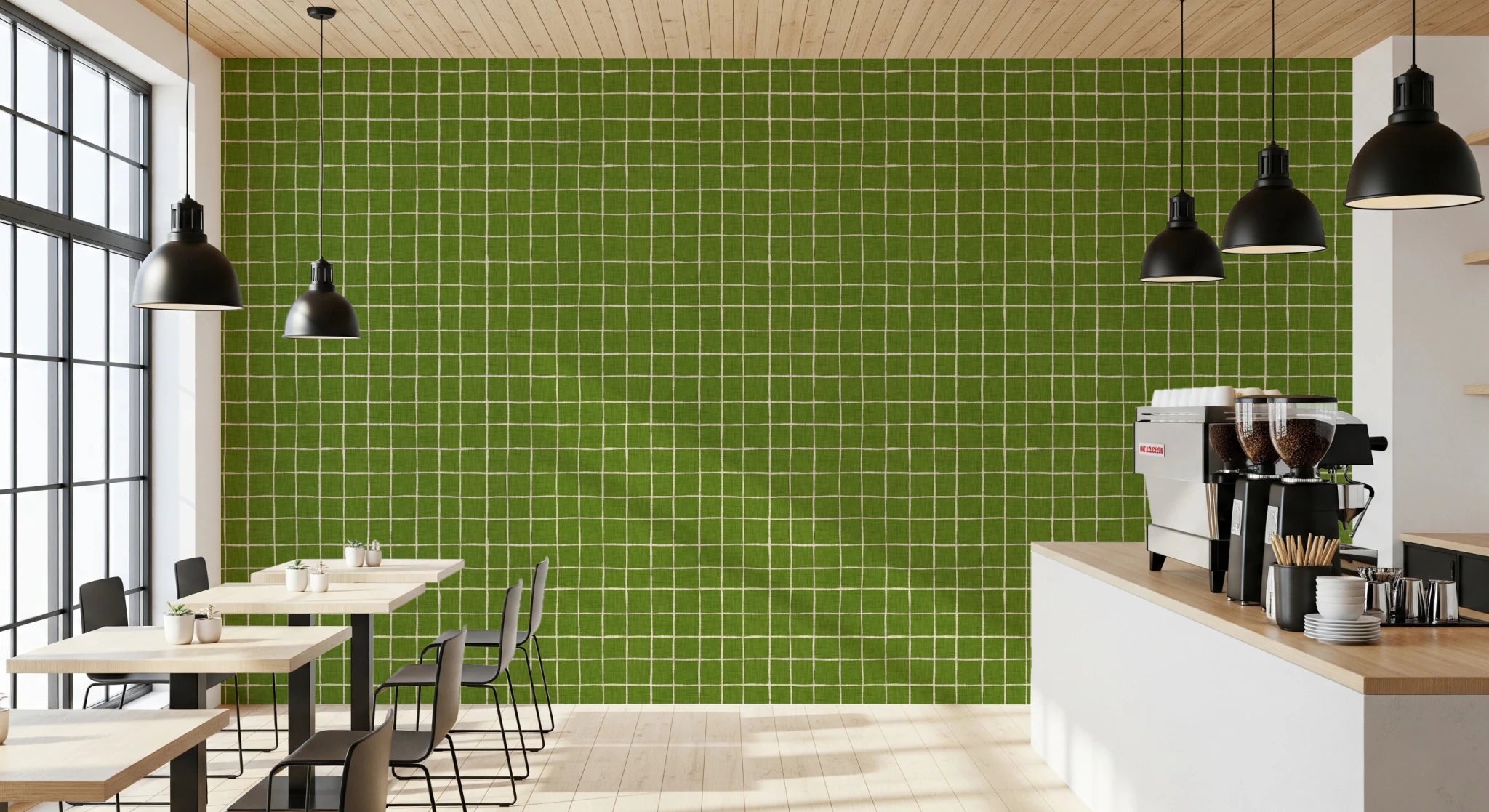 Fresh Green Check Wallpaper - Modern Geometric Wall Decor
