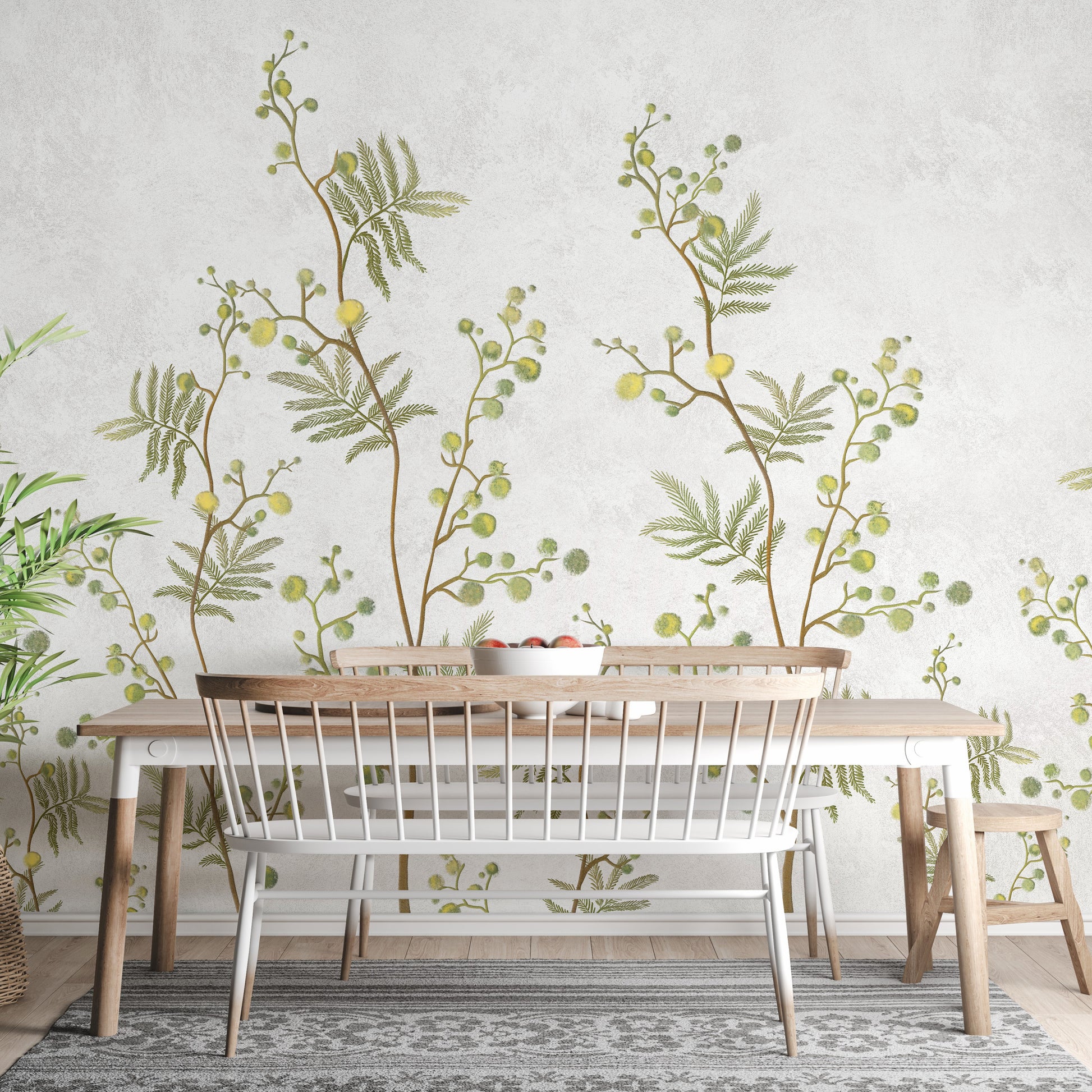 Yellow Flower Decorative wallpaper mural close-up showing the pattern detail and texture