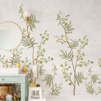 Yellow Flower Decorative wallpaper mural displayed across a full wall in a modern living space in white tones