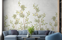 Yellow Flower Decorative wallpaper mural shown as a full feature wall that highlights the design