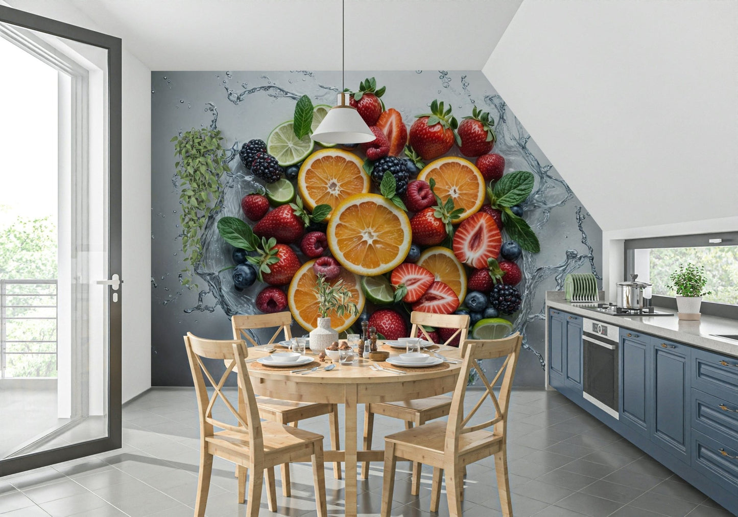 Cool blue splash background for a creative workspace or studio wall.