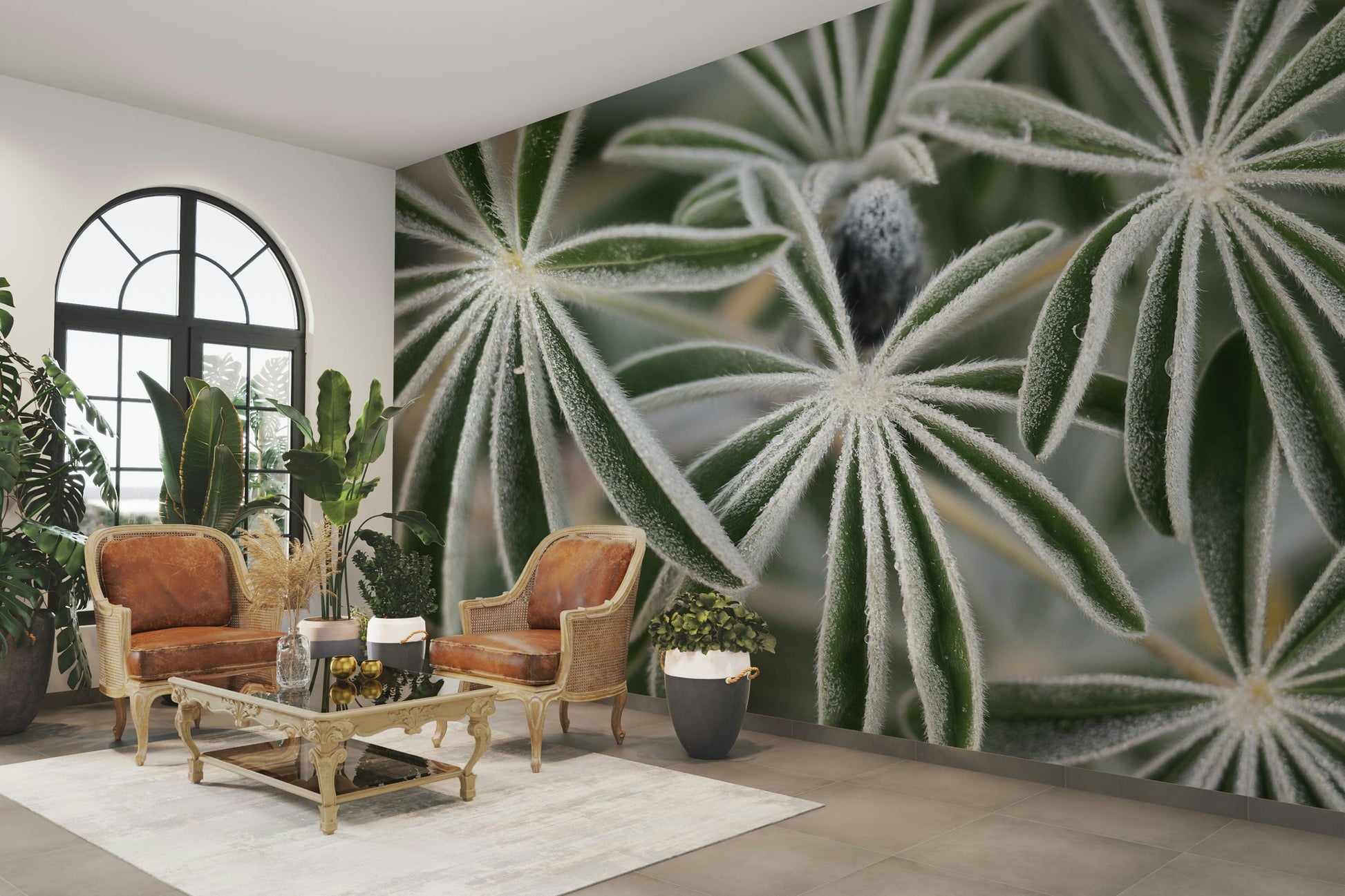 The peel and stick wallpaper showing realistic flower textures.