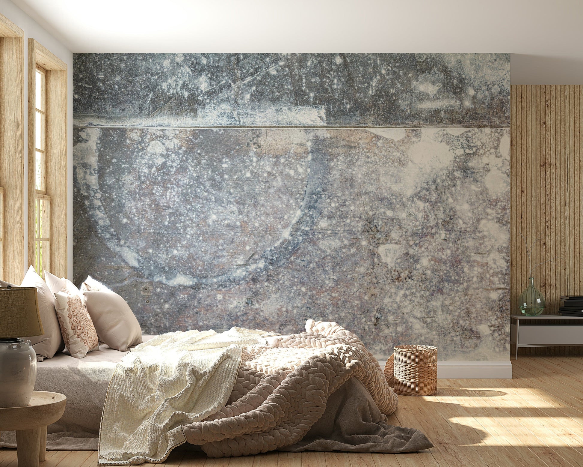 Modern abstract wall mural featuring frosted slate-inspired layers