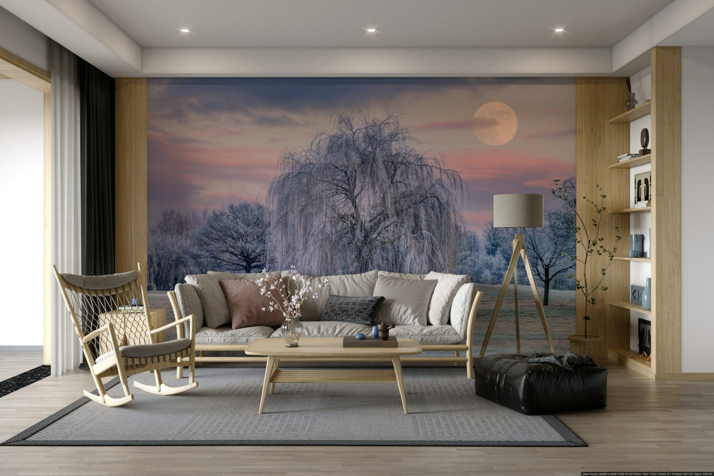 Soft glow of the moon reflecting off a winter meadow

