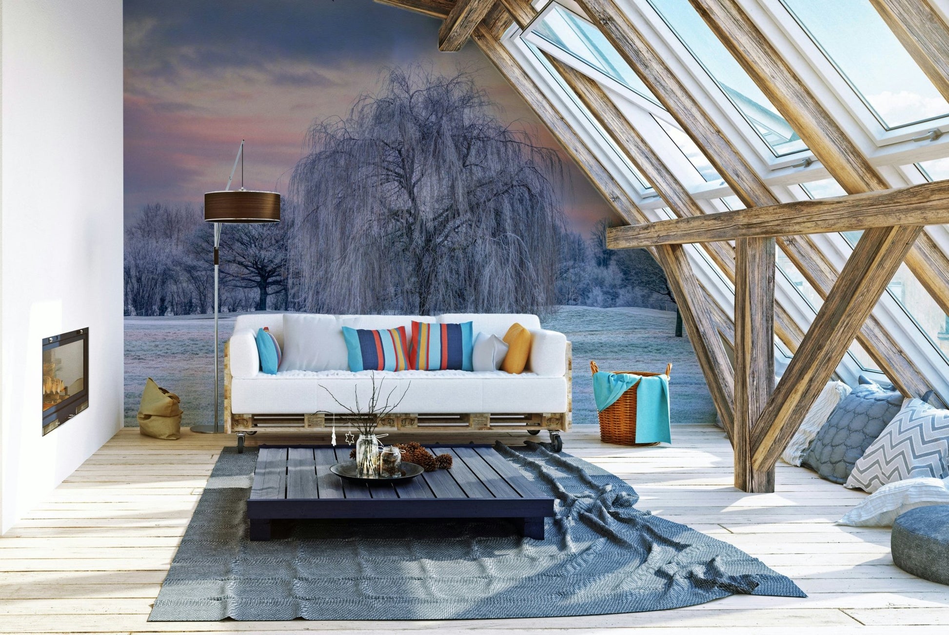 Elegant, peaceful moonlit meadow for a calming room vibe

