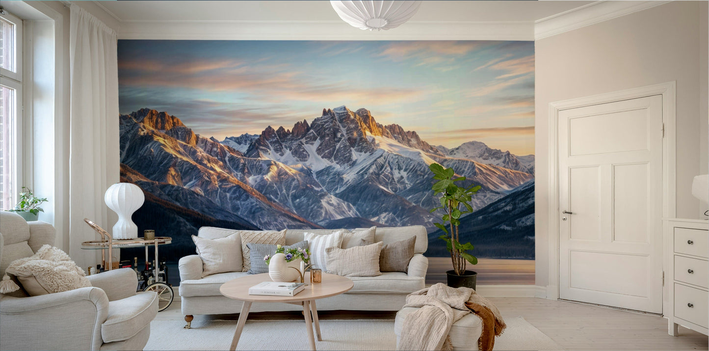 A beautiful serene landscape of frozen mountain peaks.