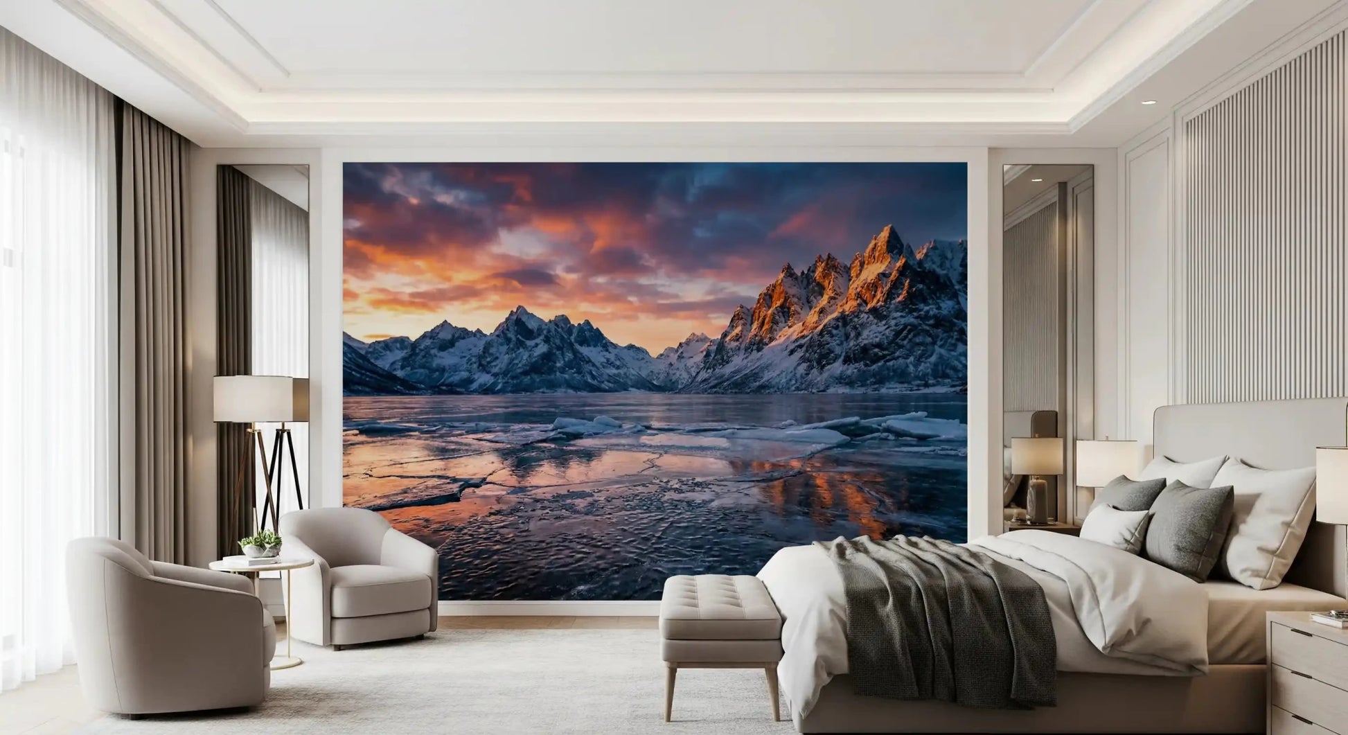 Presenting Frozen Peaks Fiery Skies sunset peaks wall mural