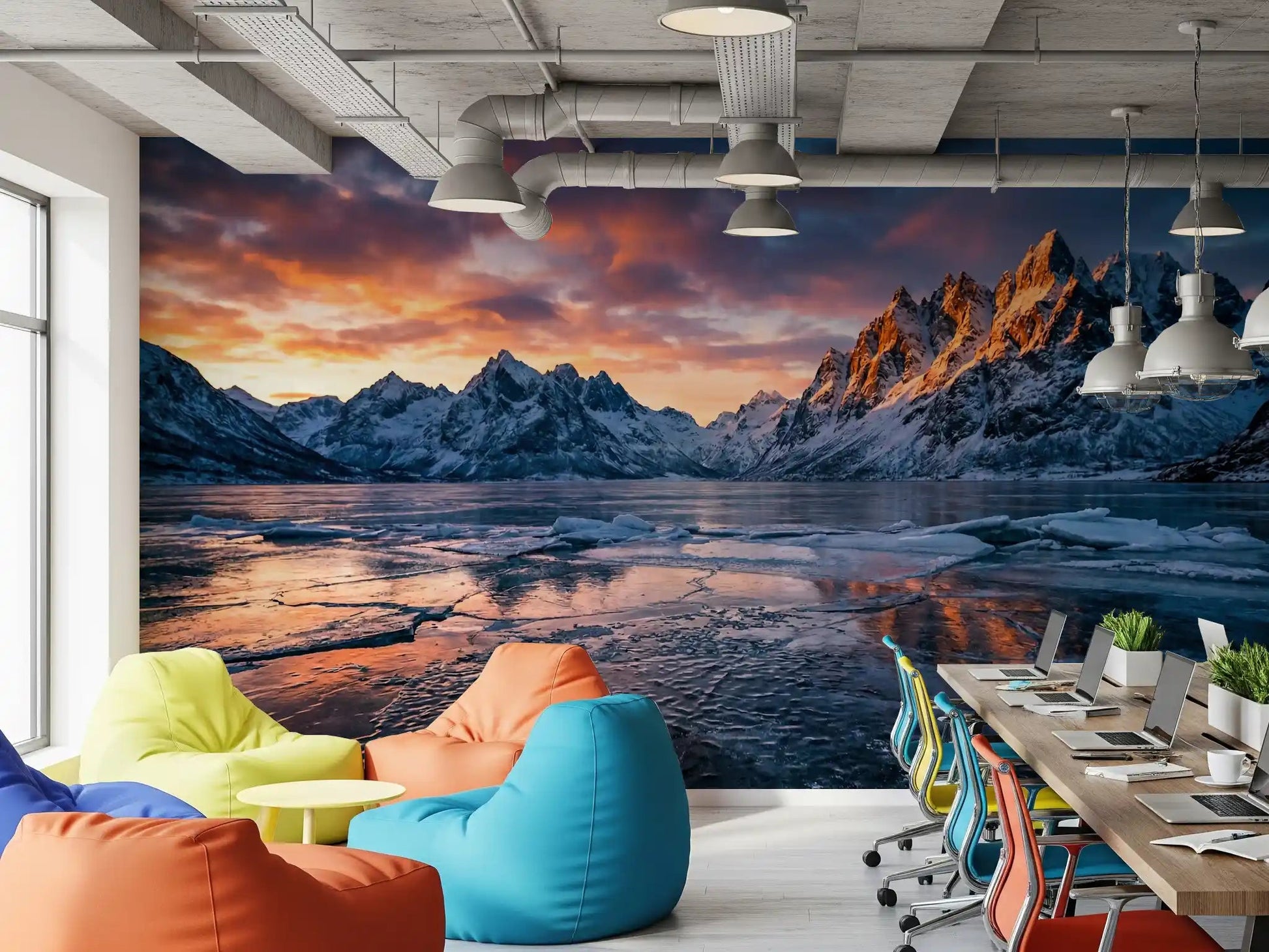 Framing Frozen Peaks Fiery Skies alpine sunset wall mural