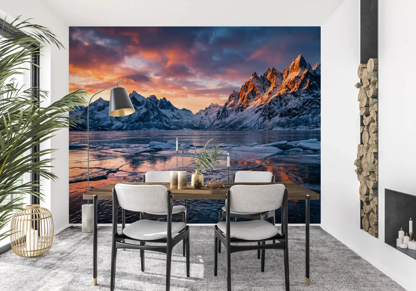 Revealing Frozen Peaks Fiery Skies icy mountain wall mural