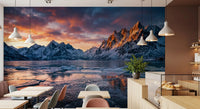 Highlighting Frozen Peaks Fiery Skies landscape mural cafe area