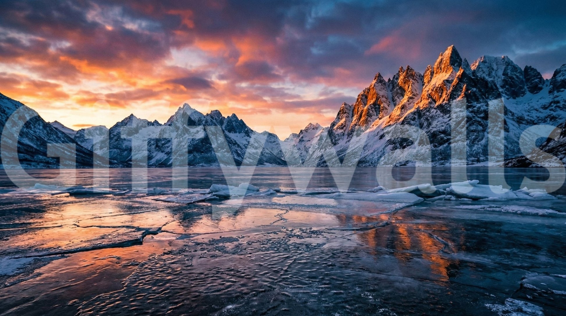 Illustrating Frozen Peaks Fiery Skies glacier peaks wall mural