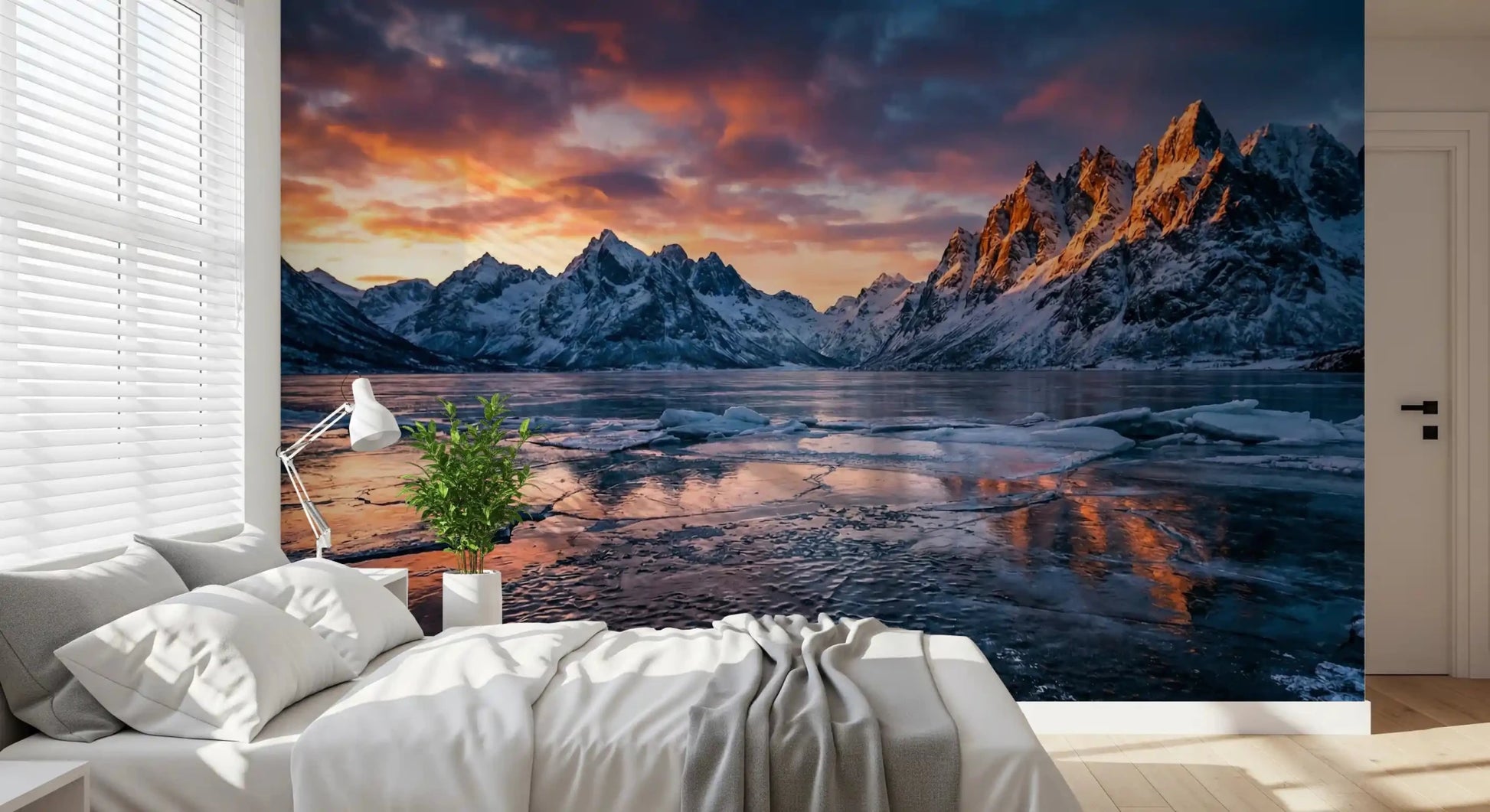 Exploring Frozen Peaks Fiery Skies snow mountain wall mural
