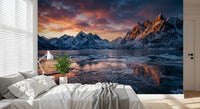 Exploring Frozen Peaks Fiery Skies snow mountain wall mural