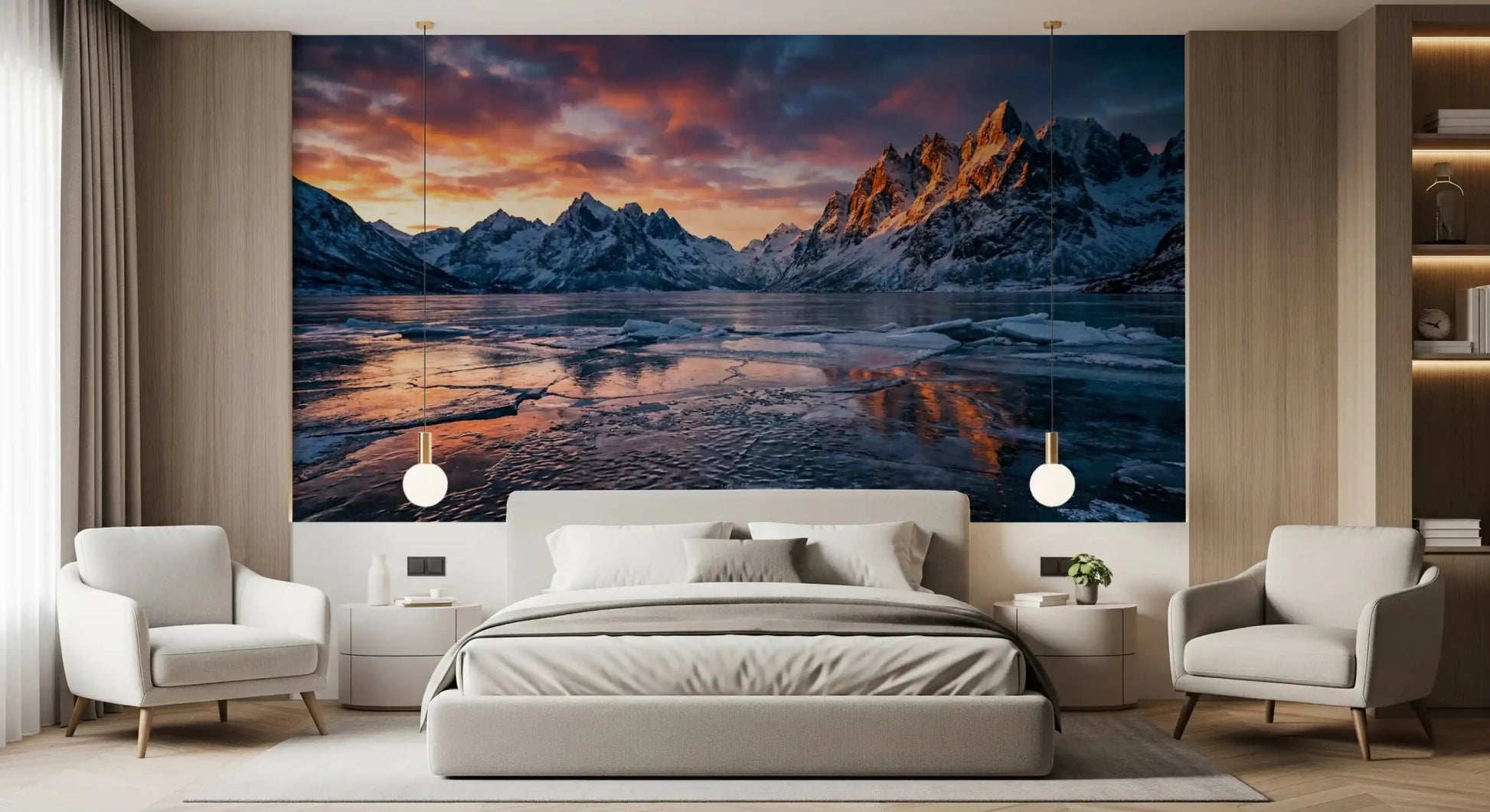 Featuring Frozen Peaks Fiery Skies mountain mural bedroom