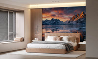 Emphasizing Frozen Peaks Fiery Skies reflection wall mural