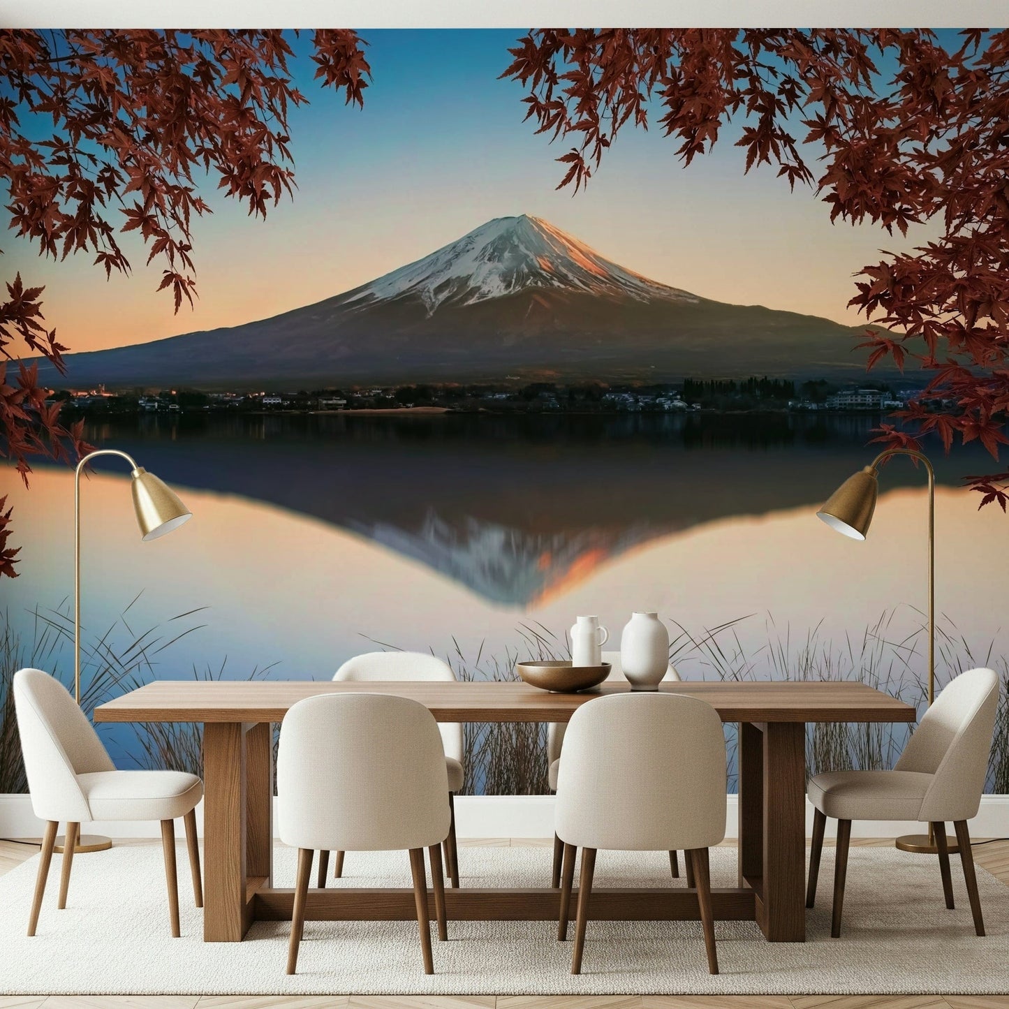 Premium Fuji at Dawn: Autumn View wall covering, elegant landscape visual.