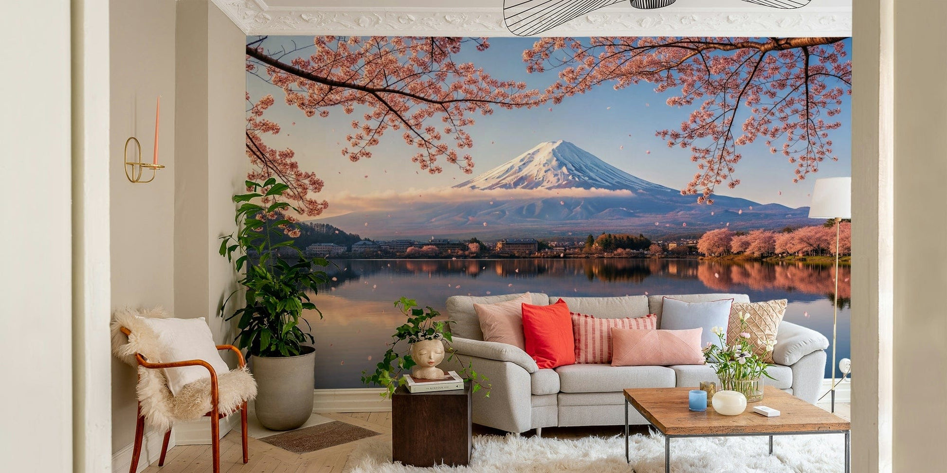 An angled shot of the mural's gentle color palette.