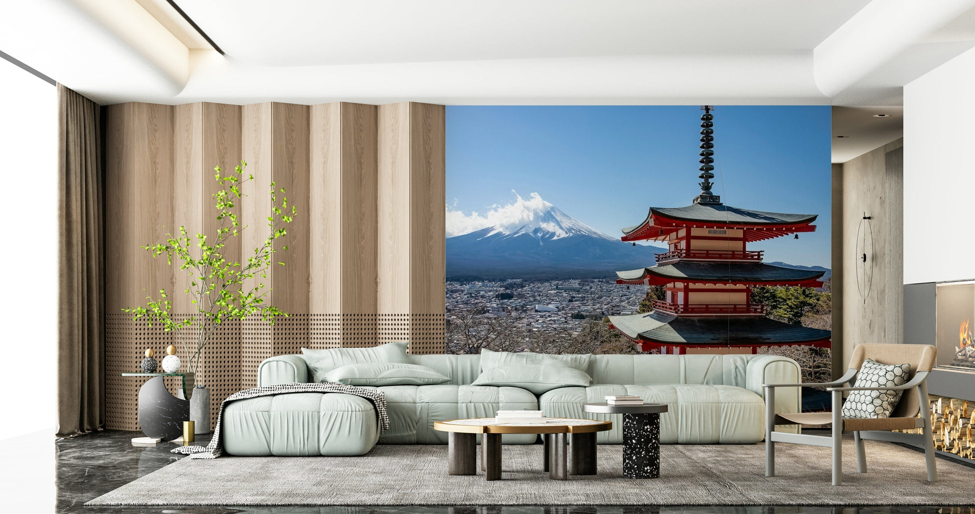 Cultural heritage Fuji Vista wallpaper mural featuring blue skies.