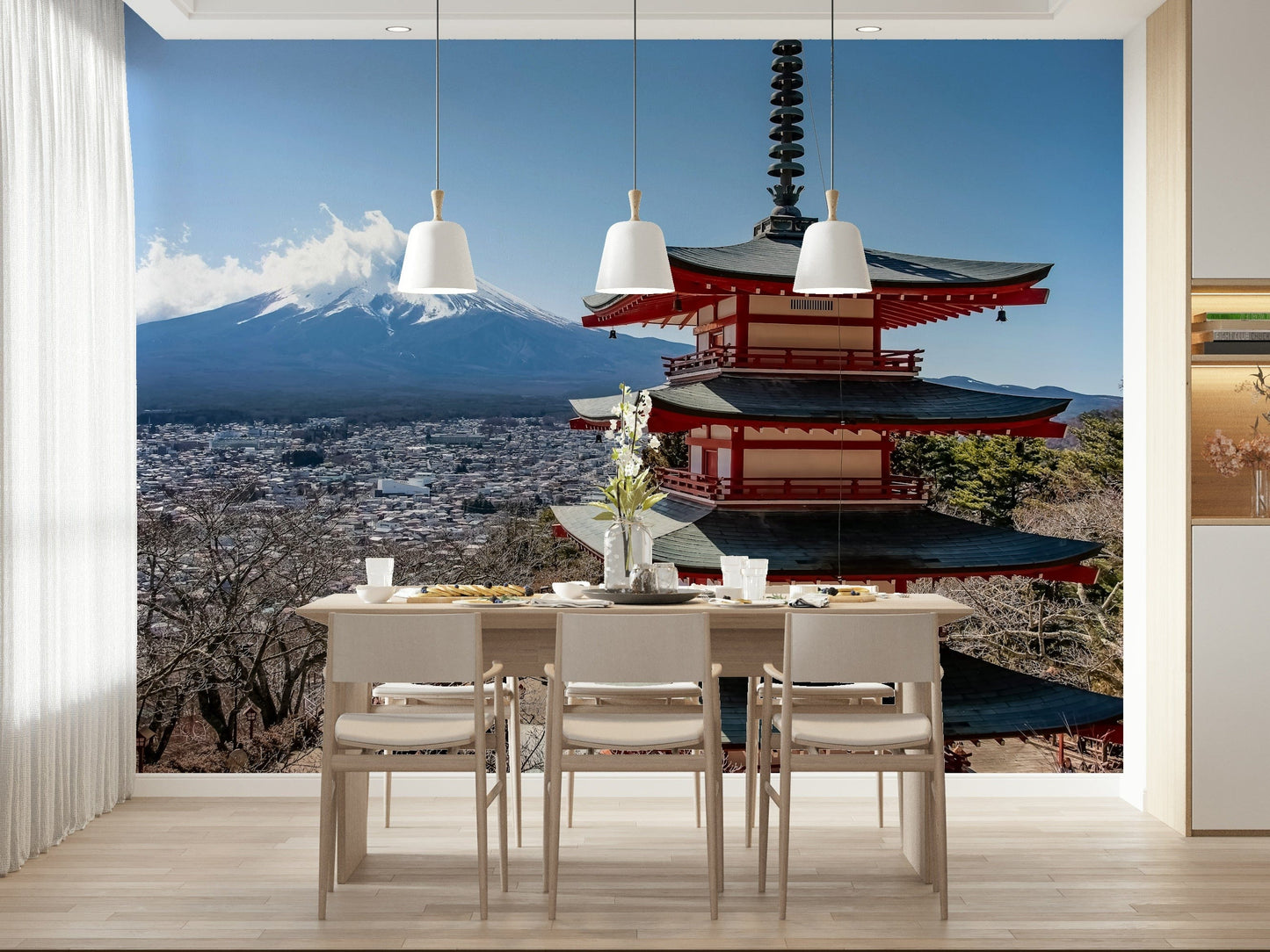 Majestic volcano scenery Fuji Vista peel and stick wallpaper.