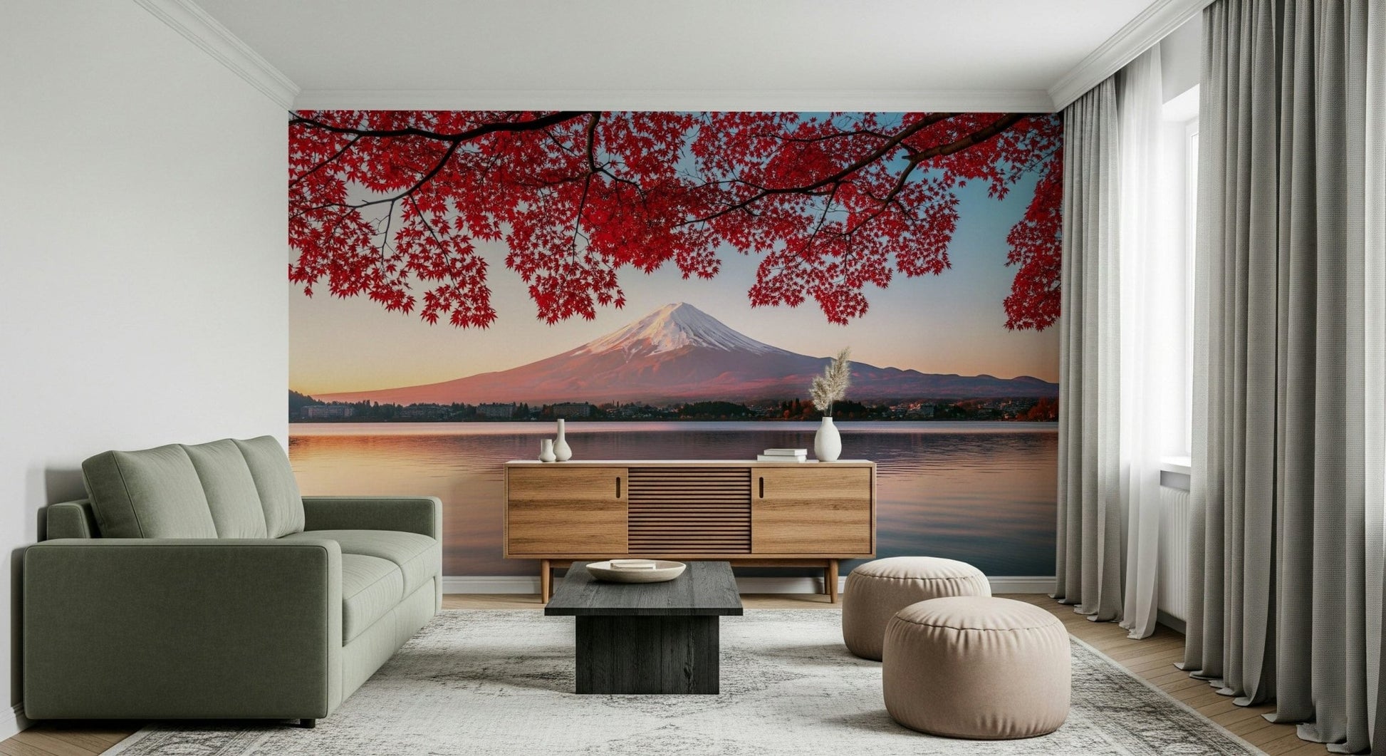 Blue watercolor horizon mural for dining area, minimal wall decor style