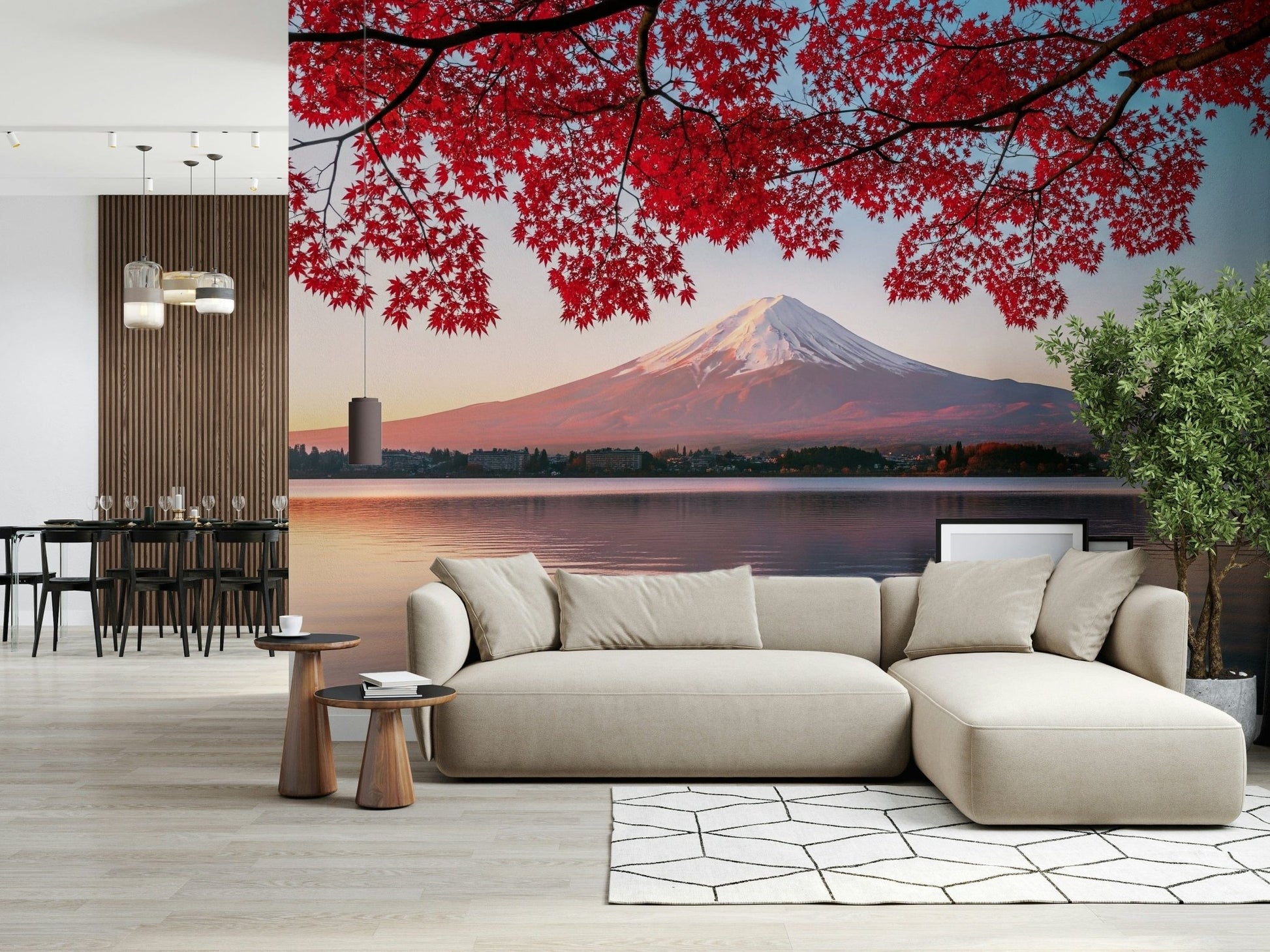 Azure Horizons Wall Mural in modern living room, blue gradient seascape feature wall