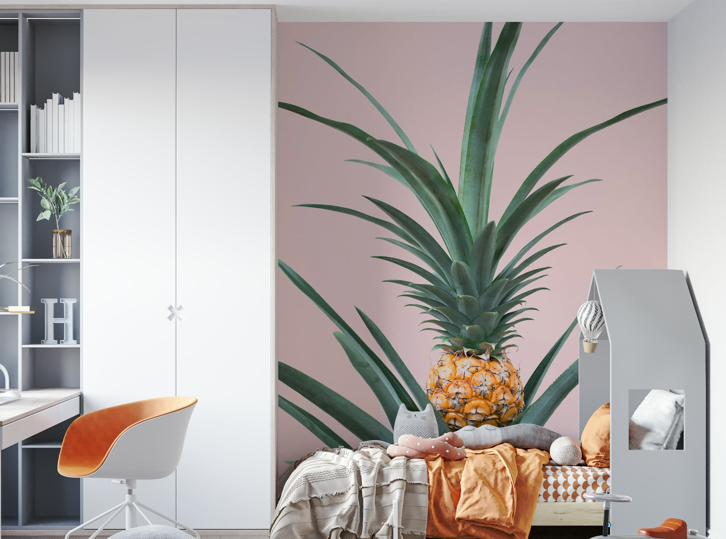 Adorable fruit-themed mural with baby pineapple

