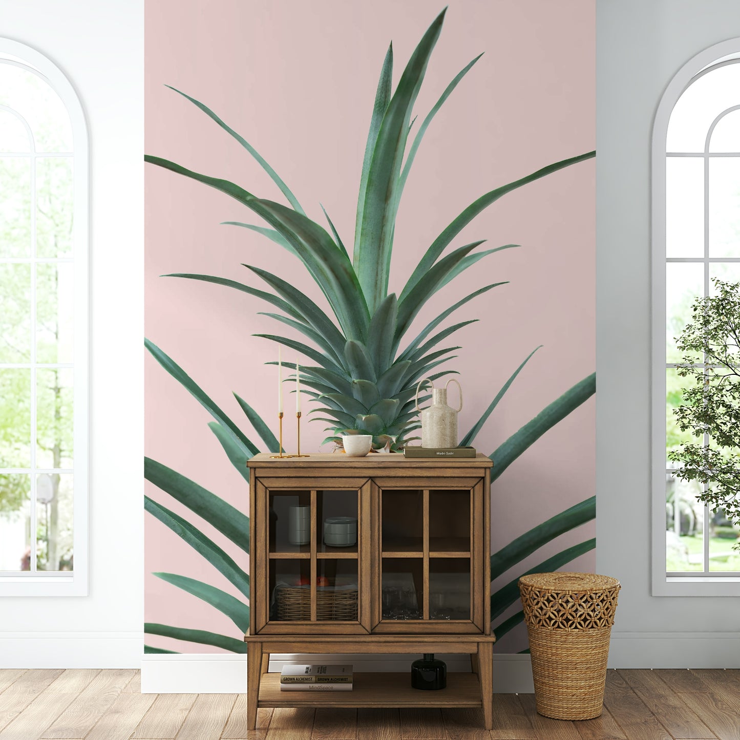 Fun cartoon pineapple mural for bright interiors

