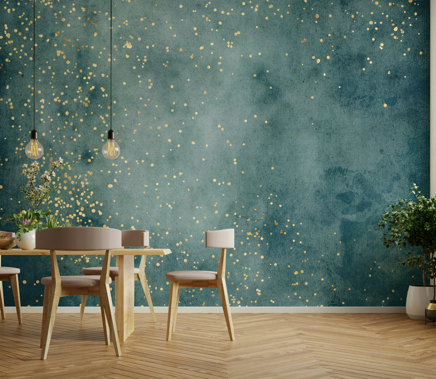 Beautiful cosmic mural in sea blue tones for a tranquil space.


