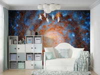 The image shows a peaceful, otherworldly scene with celestial elements.

